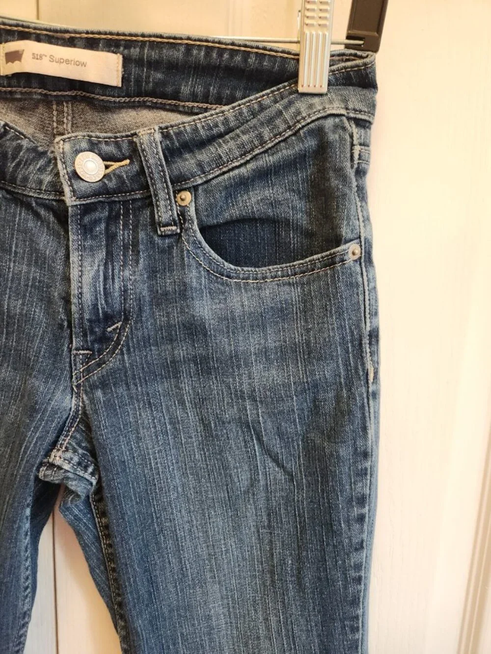 Vintage Levi 518 Superlow Boot Cut Jeans Womens 1 Juniors Blue Stretch Denim Y2K